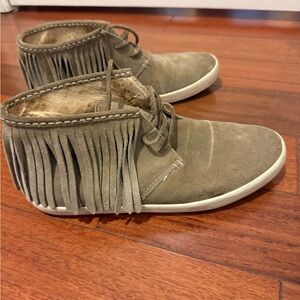 Frye Olive Green Suede Fringe Sneakers